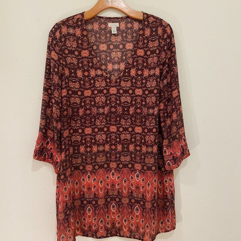Hinge Deep Rust and Orange Floral V-Neck Tunic